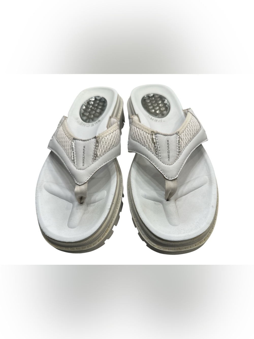 Skechers White and Beige Platform Thong Sandals